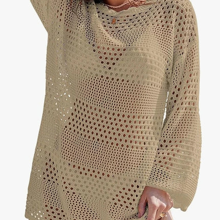 Copricostume da donna bianco traforato all'uncinetto con maniche a campana, vestibilità ampia, tunica da spiaggia primaverile/estiva platinumshop