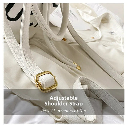 Spring New Fashion Letter PU Leather Bucket Bag Women Simple City Style Shoulder Handbag Trendy Crossbody Satchel Handbag PlatiNum