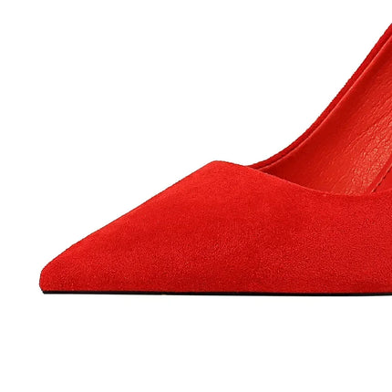 Donne 9 cm Tacchi alti Festa quotidiana Décolleté in pelle scamosciata colorata Scarpins femminili Stiletto Banchetto serale Rosso Giallo Scarpe Plus Size 34-43