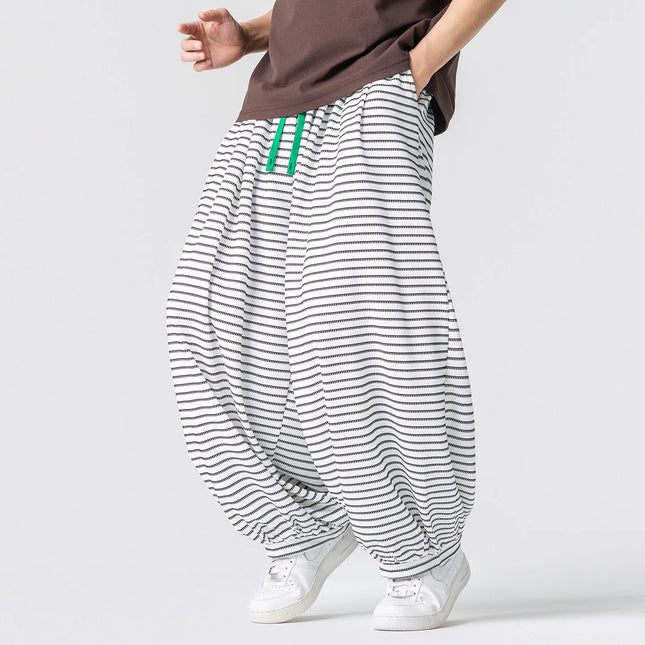 Herren-Freizeithose mit elastischem Bund, weite Beine, braune Streifen, bequeme, atmungsaktive Oversize-Jogginghose, Streetwear, Übergröße 5XL