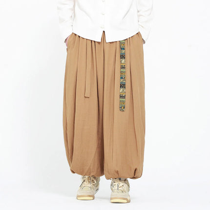 Pantaloni Uomo Oversize Casual Comodi a Gamba Larga, Costume Giapponese con Stampa Ukiyo-e, Pantaloni Trendy con Cintura, Taglie Grandi fino a 5XL