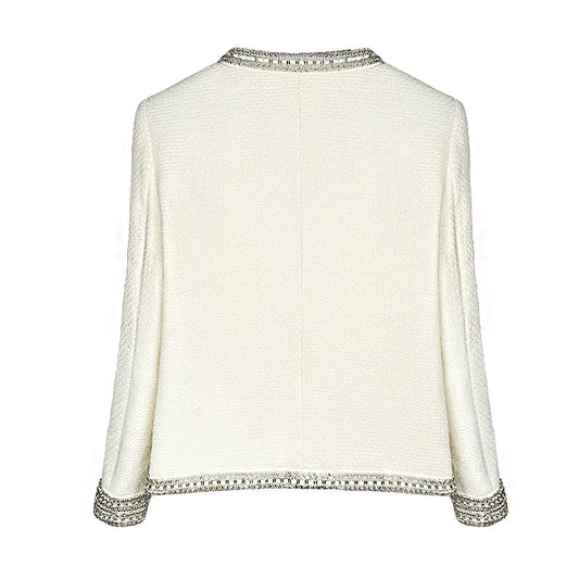 2025 new style fashionable round neck celebrity heavy-duty beaded high-end temperament design tweed jacket