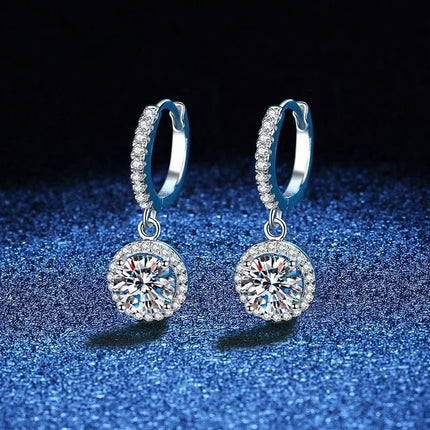 925 Sterling Silver 1 Carat Moissanite Round Earrings for Women Luxury Evening Style PlatiNum
