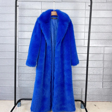 ZADORIN 130cm Super Long Fluffy Faux Fur Coat Woman Jacket Winter Lapel Thicken White Faux Fur Coats Jacket for Women Outerwears