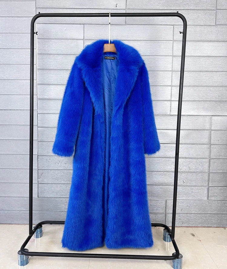 ZADORIN 130cm Super Long Fluffy Faux Fur Coat Woman Jacket Winter Lapel Thicken White Faux Fur Coats Jacket for Women Outerwears