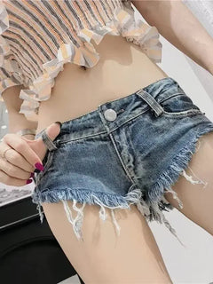 Summer Sexy Low Rise Denim Shorts Women High Elastic Butt Lifting Hot Pants Beach Triangle Shorts Fashion Stretchy Jeans Shorts