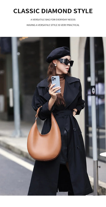 2025 New Genuine Leather Women Half Moon Bag Shoulder Ladies Luxury Underarm bag Commuter Shopping Handbag Bag For Women Gift