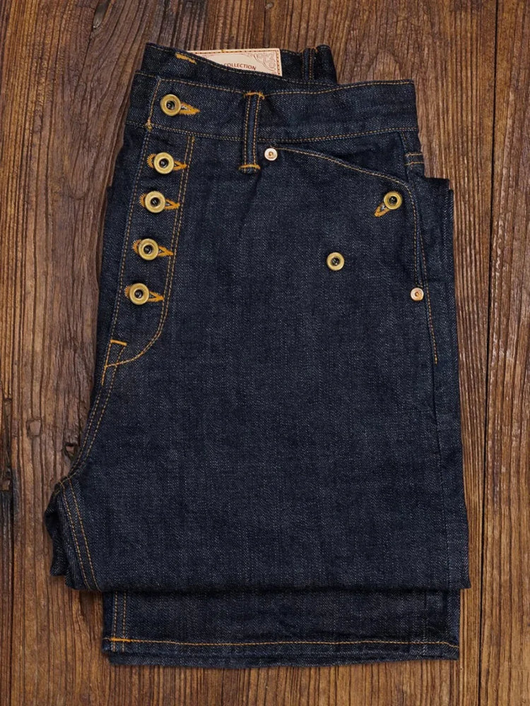 Red Tornado Retro Heavy 18oz Raw Selvedge Denim Pants Sanforized Button Fly High Waist Flap Pocket Carpenter Style Jeans