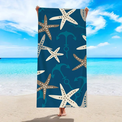 1pc Ocean Element Printed Beach Towel, Starfish Boat Anchor Gym Workout Towel For Travel Pool Yoga