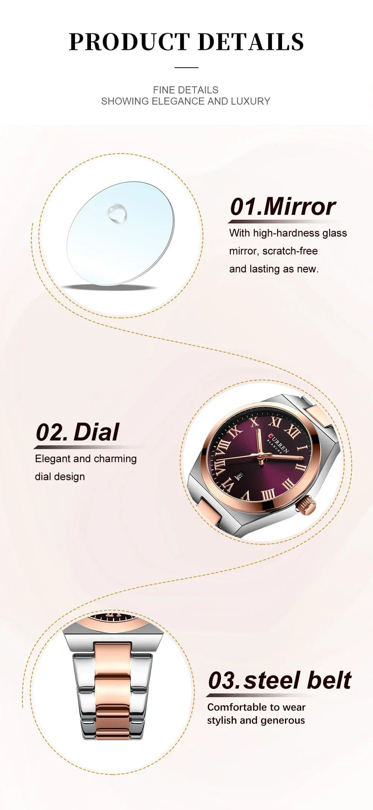 CURREN Orologio da donna, Orologi da donna, Orologi da donna, Abito alla moda impermeabile Bracciale in acciaio inossidabile Orologi analogici Data platinumshop