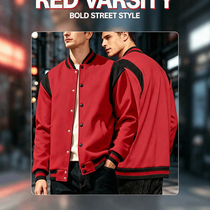 Men Color Block Varsity Jacket Fleece Lined Long Sleeve Button Baseball Coat Retro Swag Streetwear Casual Outerwear Y2K Clothes