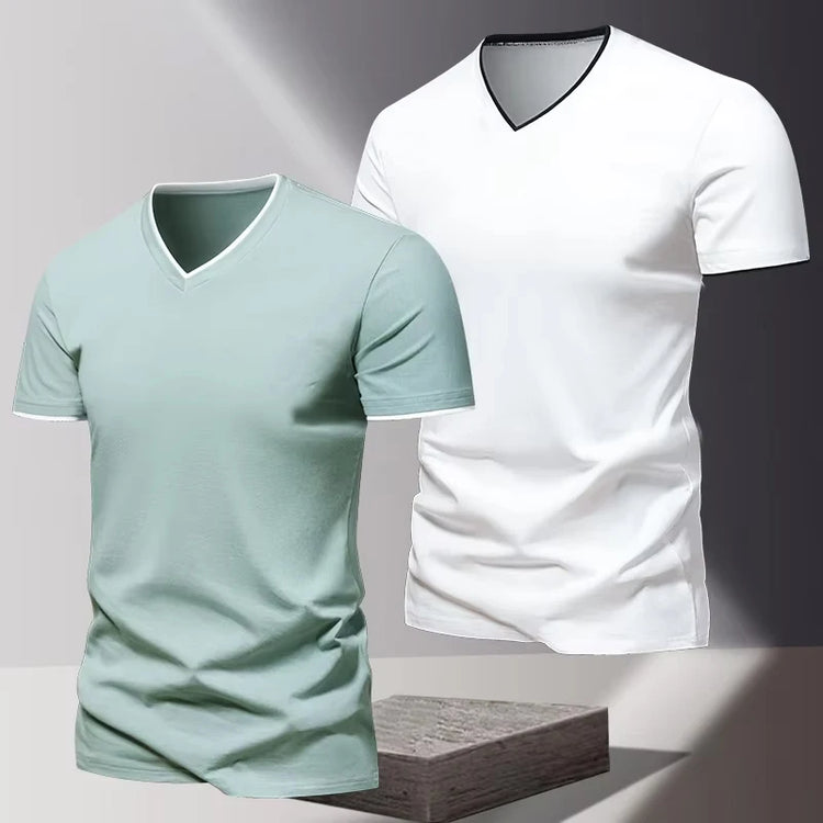 T-shirt da uomo a maniche corte con scollo a V, T-shirt sportiva e casual da uomo, Maglietta basic tinta unita semplice e di tendenza