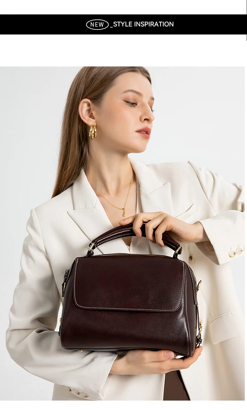 women's shoulder luxury  bags, Genuine Leather Crossbody Shoulder Bag, Retro Style Handbag with Dual Strap & Multiple Pockets