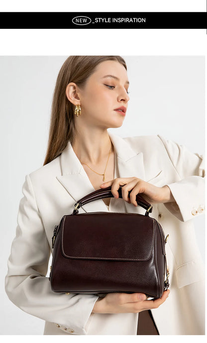 women's shoulder luxury  bags, Genuine Leather Crossbody Shoulder Bag, Retro Style Handbag with Dual Strap & Multiple Pockets