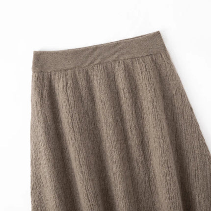 Choice Luxury Women 100% Cashmere Skirt Pleated Mid-Calf Skirt Spring Autumn Office Lady Grace Style A-Skirt Cashmere Knitwear PlatiNum
