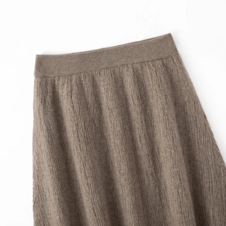 Choice Luxury Women 100% Cashmere Skirt Pleated Mid-Calf Skirt Spring Autumn Office Lady Grace Style A-Skirt Cashmere Knitwear PlatiNum