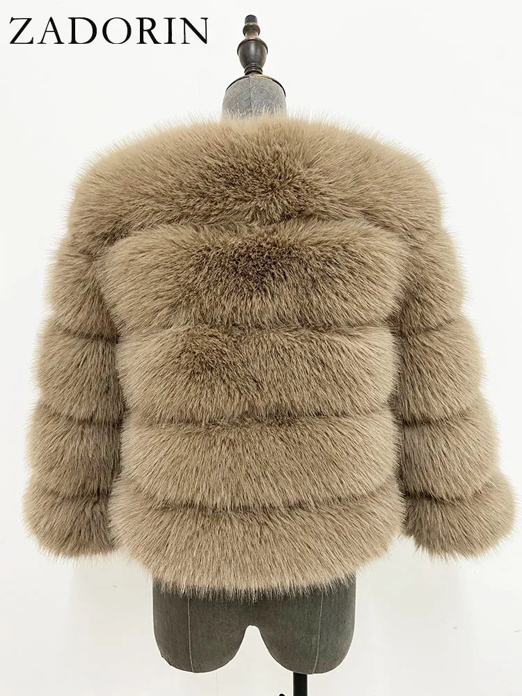 ZADORIN S-6XL Mink Coat Winter Black White Faux Fur Coat Woman Elegant Fluffy Faux Fur Jacket Top Short Fur Coats Woman Clothing