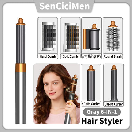 SenCiciMen Hair Dryer Brush 6 in 1 Hair Styler Negative Ion Blow Dryer Brush Set - 110,000 RPM High - Speed Hot Air Brush Air Styler Curling Wrap Air Curler,Curling Iron Hair Styling Tool for Straight Curl Drying Smoothing Gi