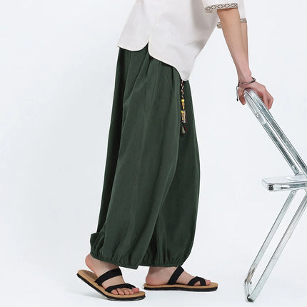 Pantaloni Lantern da Uomo: Pantaloni Casual in Cotone e Lino, Tinta Unita, Oversize, Comodi, a Gamba Larga, Stile Streetwear - Vendita Calda