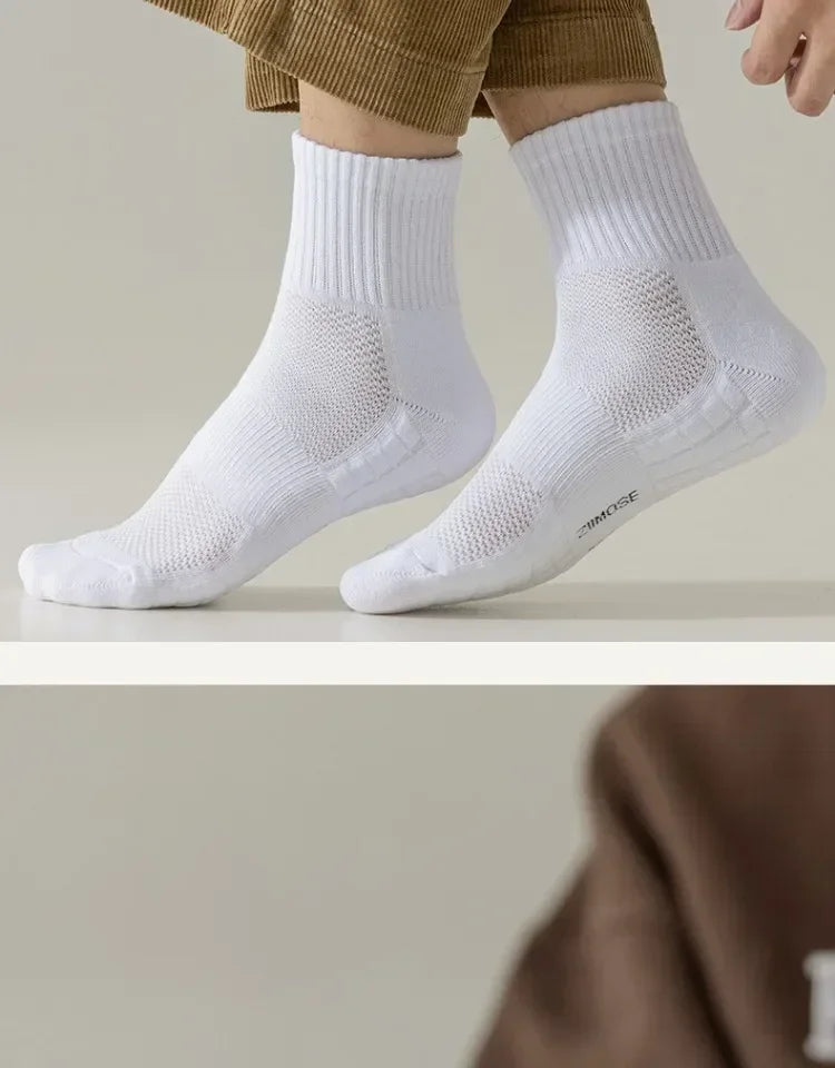 10 paia di calzini HLHYX da uomo in cotone deodorante, con fondo in spugna, a tubo medio, bianchi, i