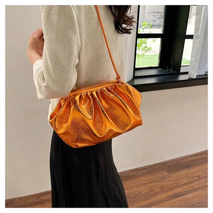 Small Luxury Design Women's Leather Silver Cloud Bag Female Gold Crossbody Bag Ladies Party Clutch Purse Female Handbags PlatiNum