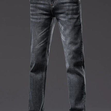Autumn Men's Business Straight Fit Jeans Vintage Blue Smoke Gray Stretch Trousers Soft Comfortable Fabric Denim Pants Male PlatiNum
