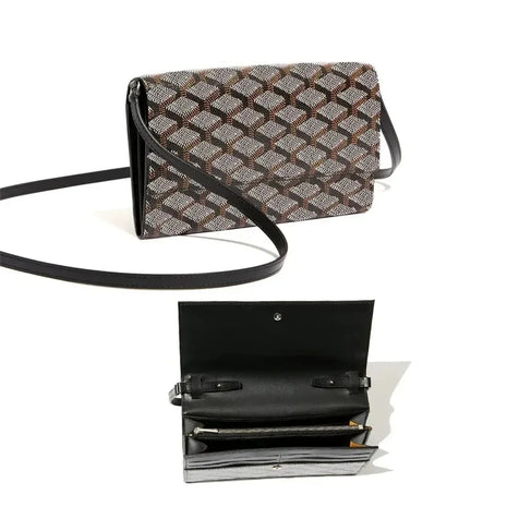 Borsa a Tracolla Lunga Vintage con Stampa a Reticolo, Portafoglio Multistrato con Scomparti per Banconote, Tracolla Sottile Regolabile, Borsa a Mano Portatile da Donna per Uso Quotidiano