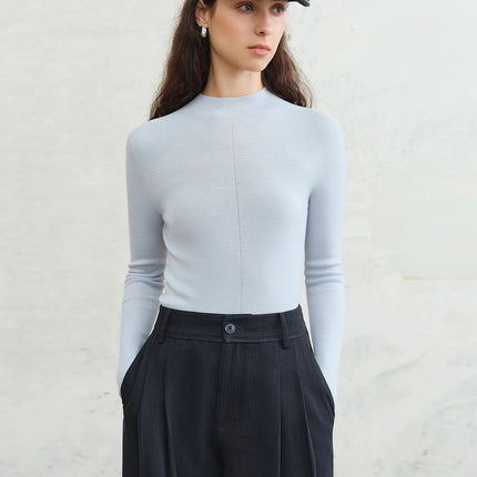 FSLE【Premium Series】German Biella Wool Autumn Super Fine Washable Seamless One-Piece Mock Neck Thermal Base Layer Shirt Women PlatiNum