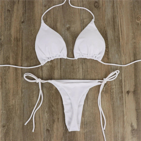 Nuove donne sexy appeso al collo perizoma bikini set cravatta laterale costume da bagno stile fasciatura cinturino diviso solido set costume da bagno da donna regolabile platinumshop