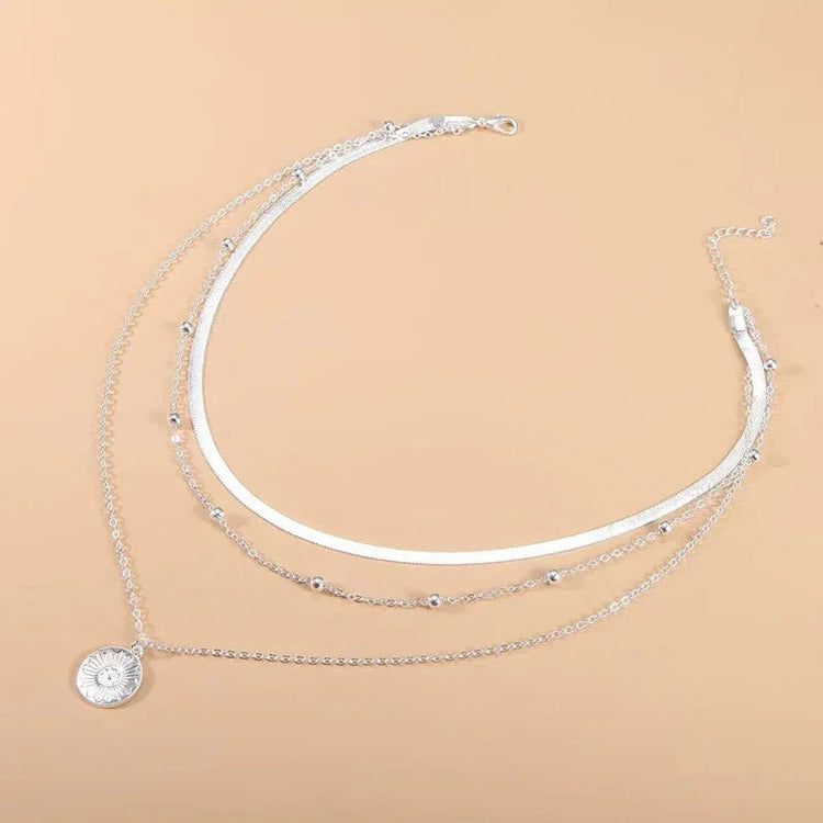 925 Sterling Silver Three-Layer Round Necklace Simple Snake Chain Charm Ball Chain Party Wedding Gift Women's Exquisite Jewelry PlatiNum