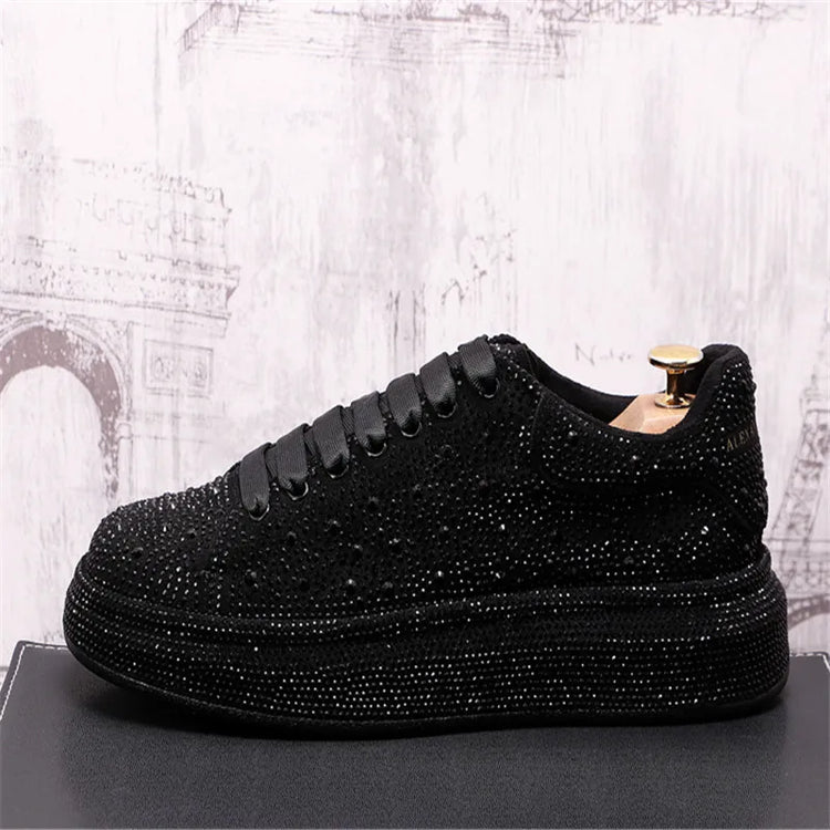 Luxury Fashion New Designer Charm Men's Lace Up Rhinestone Platform Causal Shoes Male All Match Sport Walking Runner Sneakers