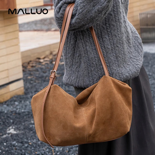 Women's Suede Genuine Leather Shoulder Bags Ladies Frosted Cowhide Crossbody Bag Female Design Luxury and Lazy Commuting Handbag