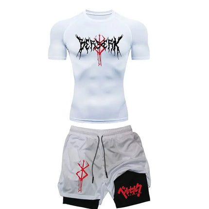 Anime Berserk Compression Set Men's Workout Gym Tshirts Breathable Running Shorts Quick Dry Sports Rash Guard Sportwear Set PlatiNum