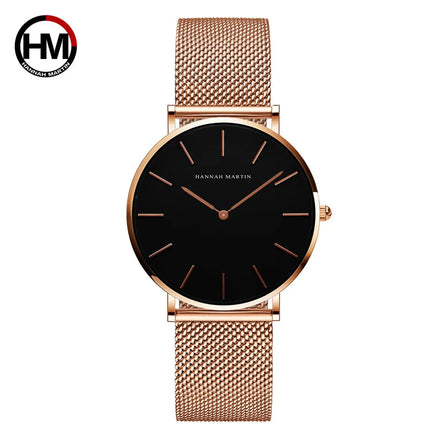 HANNAH MARTIN Movimento al quarzo giapponese in acciaio inossidabile di qualità del marchio Orologio Dropshipping da donna impermeabile da 36 mm in oro rosa completo platinumshop