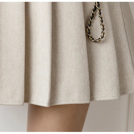Autumn Winter Woolen Mini Pleated Skirts Women Fashion High Waist Loose A-Line Short Skirt Kawaii School Skater Falda Plisada PlatiNum