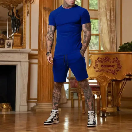 Tuta sportiva estiva all'aria aperta alla moda e casual T-shirt traspirante da uomo pantaloncini tuta casual e alla moda in due pezzi platinumshop