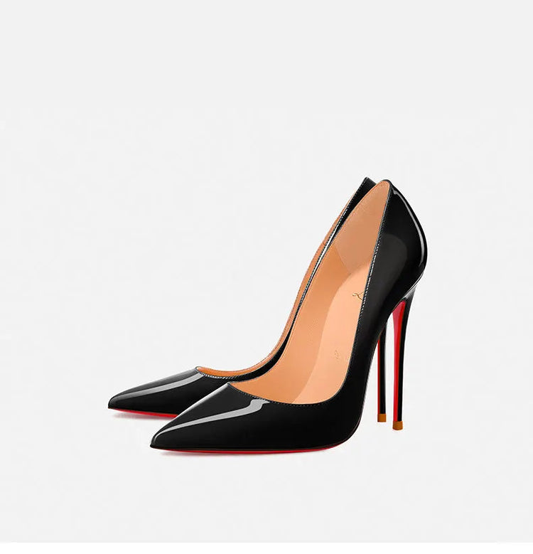 Nuovo cuoio laccato rosso tacco fine a punta bocca superficiale versatile tacco alto scarpe singole nere sexy scarpe da donna moda festa platinumshop