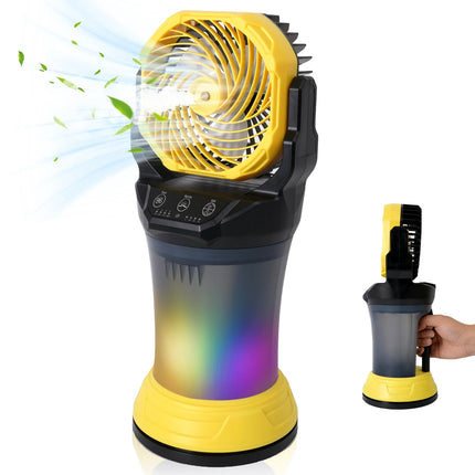 Ventilatore Nebulizzatore da Campeggio Esterno ABS+PP 2000ml 15000mAh con Nano Spray, Torcia RGB e 4 Velocità, Rotazione a 90° °   Oscillazione Giallo/Verde Scuro