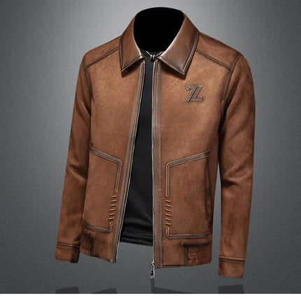 Minglu Faux Leather Autumn Winter Men's Jackets Luxury Solid Color Turn Down Collar Zipper Casual Male Coats Man Outerwear 4XL