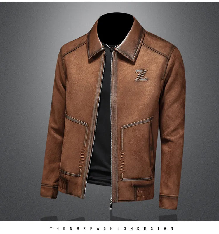 Minglu Faux Leather Autumn Winter Men's Jackets Luxury Solid Color Turn Down Collar Zipper Casual Male Coats Man Outerwear 4XL