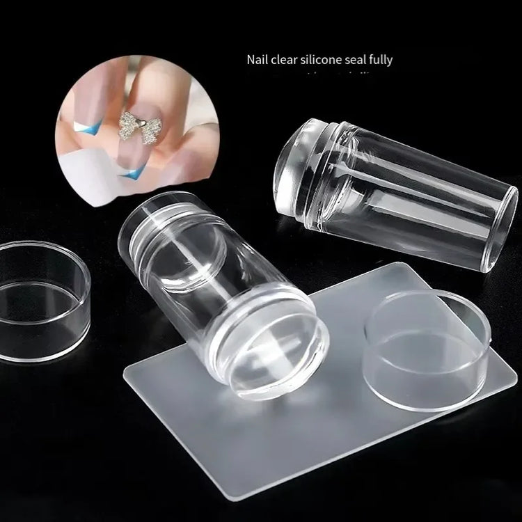 Transparent Nail Stamper with Scraper 2-Piece Set, Silicone Head Stamper for French Nail Printing, Nail Art Stamping Template, Nail Care Products