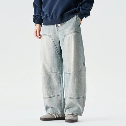 Jeans da Uomo Primavera 2026, Pantaloni in Denim Vintage con Vita Elastica, Jeans Neri da Uomo, Stile Harajuku Hip Hop, Pantaloni Larghi in Cotone Oversize