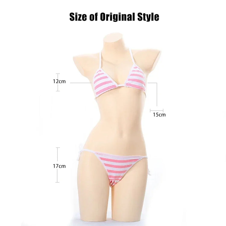 Women Sexy Lingerie Lolita Kawaii Striped Mini Bra Panties Set Japanese Anime Cosplay Underwear Naughty Erotic Costumes