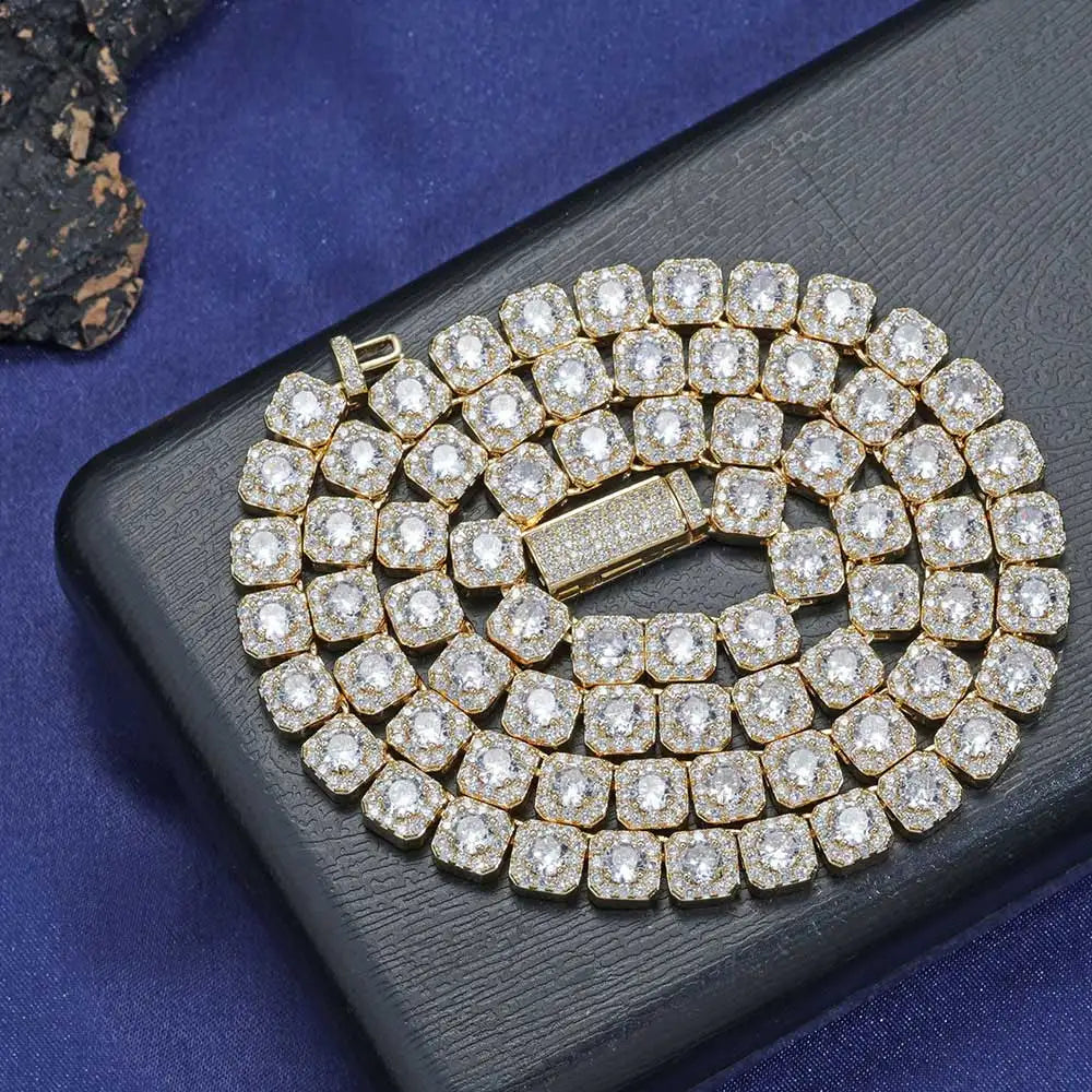 7MM 5A zircone Cluster Tennis Chain Iced Out Square Sparkling CZ Link collana regalo di anniversario per lui o per lei gioielli Hip Hop