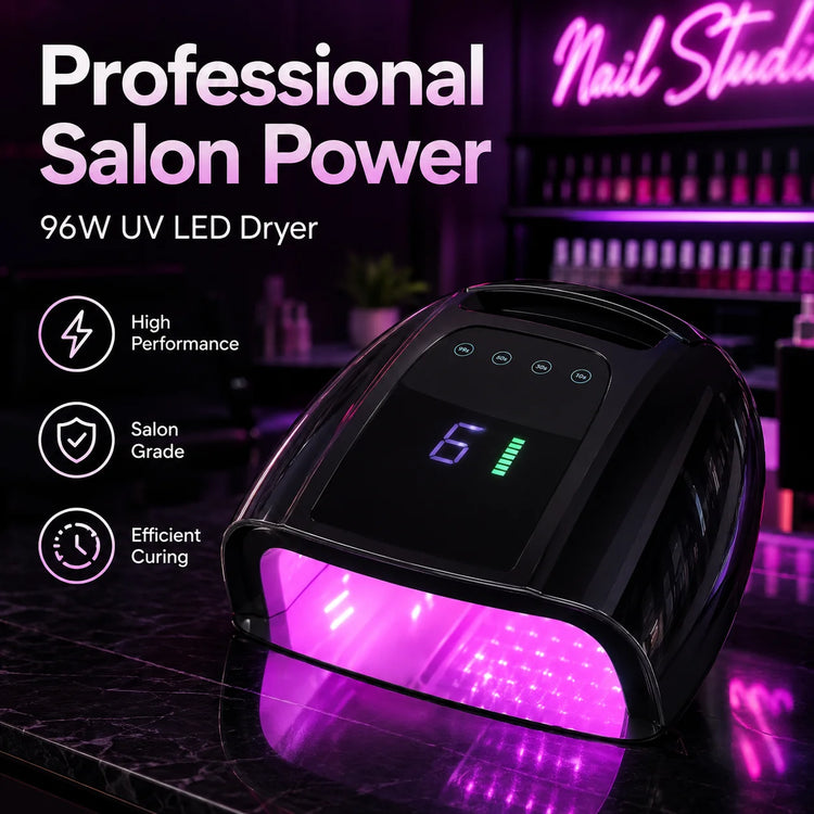 96W Wireless UV LED Nail Dryer, Rechargeable Nail Lamp with Metal Base, Portable Cordless Manicure Curing Light for Gel Polish