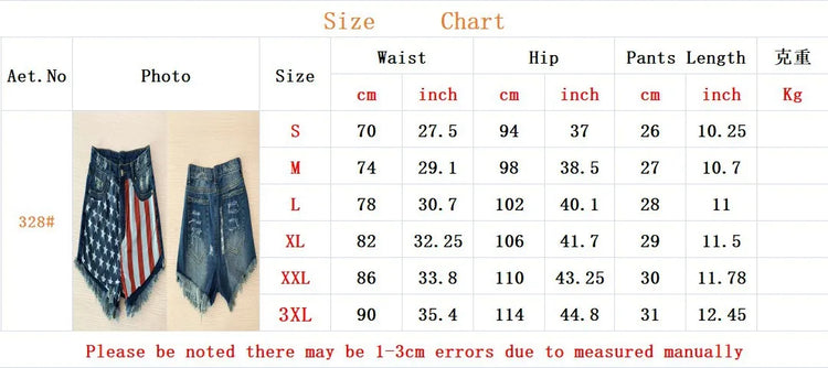 Shorts in denim da donna con stampa bandiera americana a stelle e strisce, finitura effetto invecchiato, Jean Shorts
