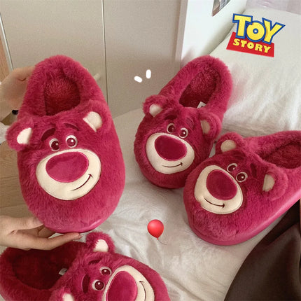 Fashion Strawberry Bear Girl Plush Cotton Slippers for Winter Warmth Indoor with Soft Plush Leisure Cotton Slippers Gifts