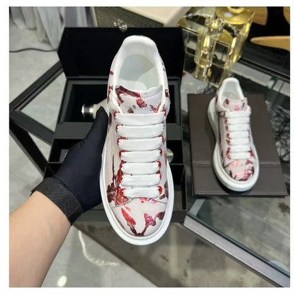 American European Fashion Casual Shoes Unisex White Platform Sneakers Man Sport Shoes In Printing Leather Women Heighten Loafers