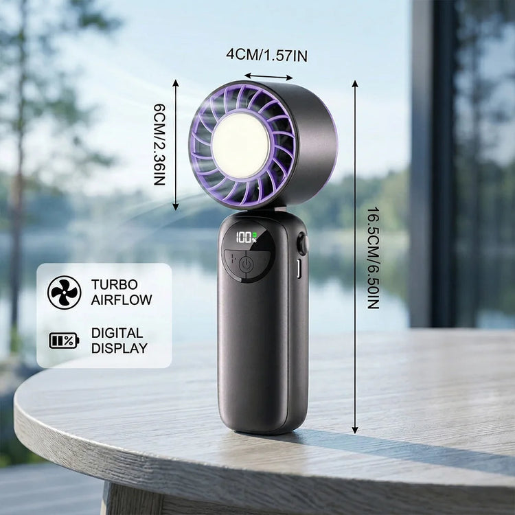 Ventilatore personale ad alta velocità dotato di impacco di ghiaccio in gel riutilizzabile, mini ventilatore portatile leggero per l'estate, ufficio, viaggi, campeggio, uso quotidiano all'aperto e al chiuso.