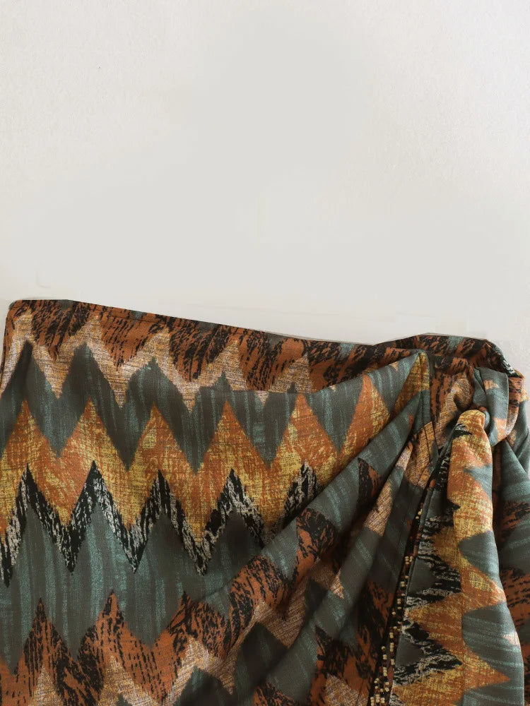 Gonna mini pareo annodata con stampa geometrica vintage da donna Faldas Mujer Abiti con cerniera casual con nappa con perline femminili